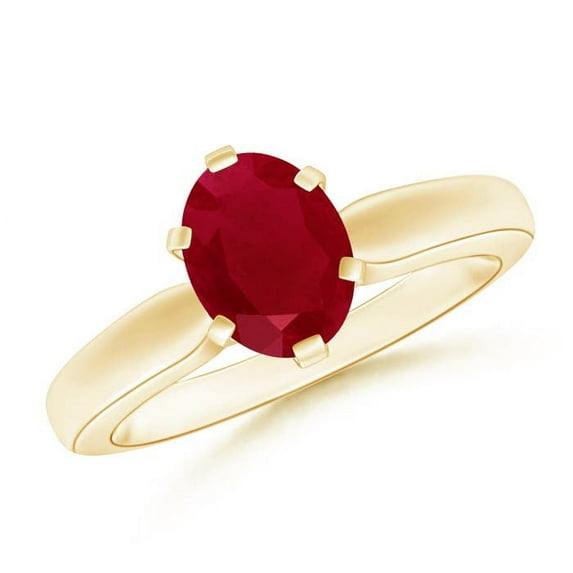ANGARA Natural Tapered Shank Oval Solitaire 1.25 ct Ruby Ring in 14K Yellow Gold for Women (Size-8x6mm) | July Birthstone, Birthday, Anniversary, Jewelry Gift for Women | Natural Ruby Ring