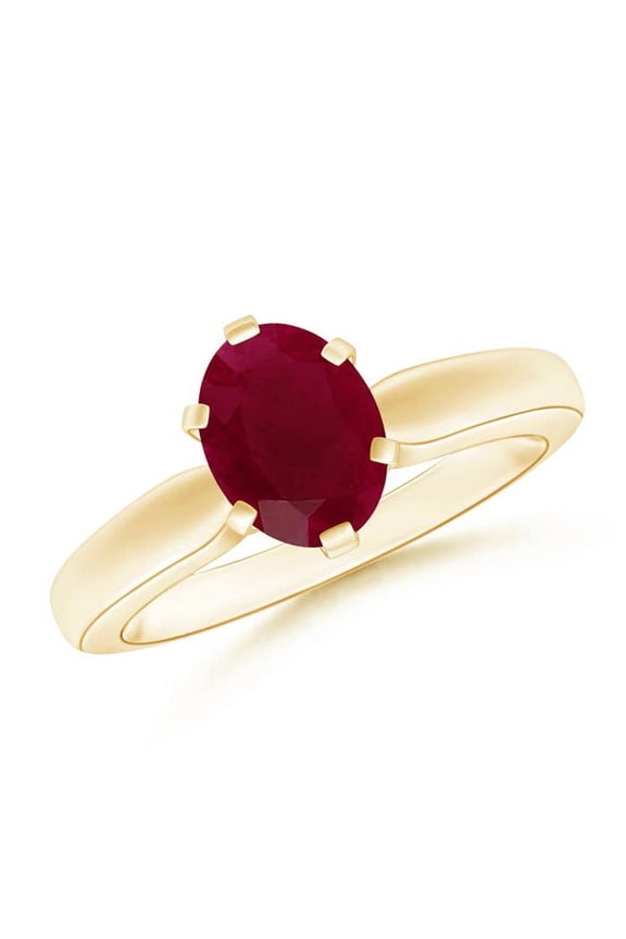 Natural Tapered Shank Oval Solitaire 1.25 ct Ruby Ring in 14K Yellow Gold for Women (Size-8x6mm) | July Birthstone, Birthday, Anniversary, Jewelry Gift for Women | Natural Ruby Ring