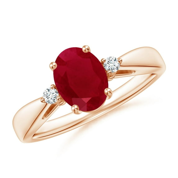ANGARA Natural Tapered Shank 1.25 ct Ruby Engagement Ring with Diamond Accents in 14K Rose Gold for Women (Size-8x6mm) | July Birthstone, Anniversary, Jewelry Gift for Women | Natural Ruby Ring