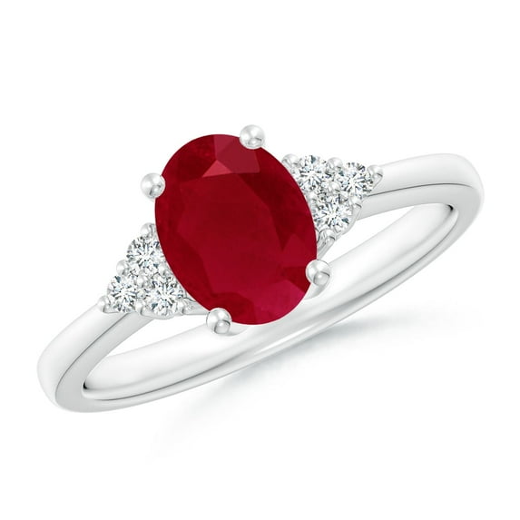 ANGARA Natural Solitaire Oval 1.25 ct Ruby and Diamond Promise Ring in 14K White Gold for Women (Size-8x6mm) | July Birthstone Jewelry for Her | Natural Ruby Rings