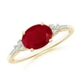 thumbnail image 1 of ANGARA Natural 1.25 ct Ruby Engagement Ring with Trio Diamond Accents in 14K Yellow Gold for Women (Size-8x6mm) | July Birthstone, Anniversary, Jewelry Gift for Women | Natural Ruby Ring, 1 of 10
