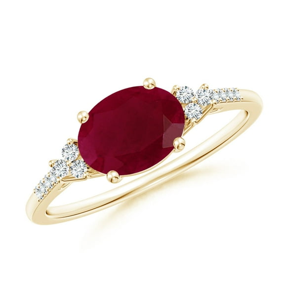 ANGARA Natural 1.25 ct Ruby Engagement Ring with Trio Diamond Accents in 14K Yellow Gold for Women (Size-8x6mm) | July Birthstone, Anniversary, Jewelry Gift for Women | Natural Ruby Ring