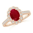 thumbnail image 1 of ANGARA Natural Vintage Style 1.25 ct Ruby & Diamond Scalloped Halo Ring in 14K Rose Gold for Women (Size-8x6mm) | July Birthstone, Birthday, Anniversary, Jewelry Gift for Women | Natural Ruby Ring, 1 of 10