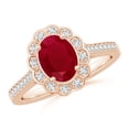 thumbnail image 1 of ANGARA Natural Vintage Style 1.25 ct Ruby & Diamond Scalloped Halo Ring in 14K Rose Gold for Women (Size-8x6mm) | July Birthstone, Birthday, Anniversary, Jewelry Gift for Women | Natural Ruby Ring, 1 of 10