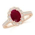 thumbnail image 1 of ANGARA Natural Vintage Style 1.25 ct Ruby & Diamond Scalloped Halo Ring in 14K Rose Gold for Women (Size-8x6mm) | July Birthstone, Birthday, Anniversary, Jewelry Gift for Women | Natural Ruby Ring, 1 of 9