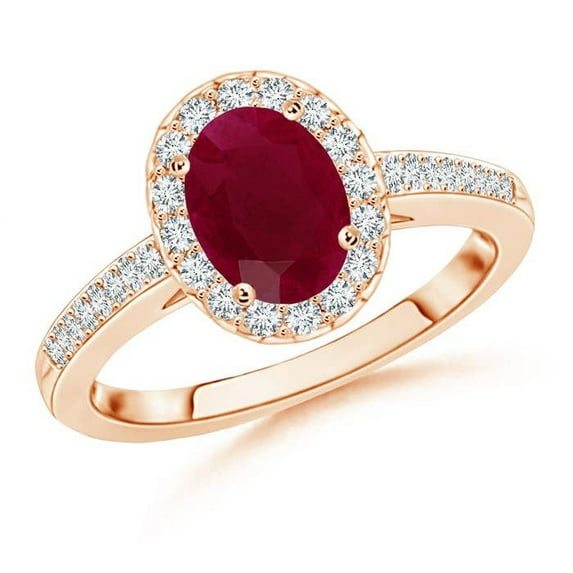 ANGARA Natural Classic Oval 1.25 ct Ruby Halo Engagement Ring with Diamond Accents in 14K Rose Gold for Women (Size-8x6mm) | July Birthstone, Anniversary, Jewelry Gift for Women | Natural Ruby Ring