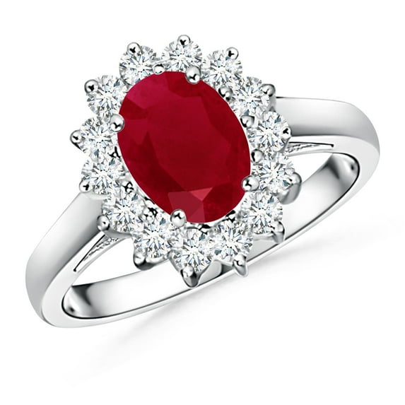 ANGARA Natural Princess Diana Inspired 1.25 ct Ruby Ring with Diamond Halo in 14K White Gold for Women (Size-8x6mm) | July Birthstone, Anniversary, Jewelry Gift for Women | Natural Ruby Ring
