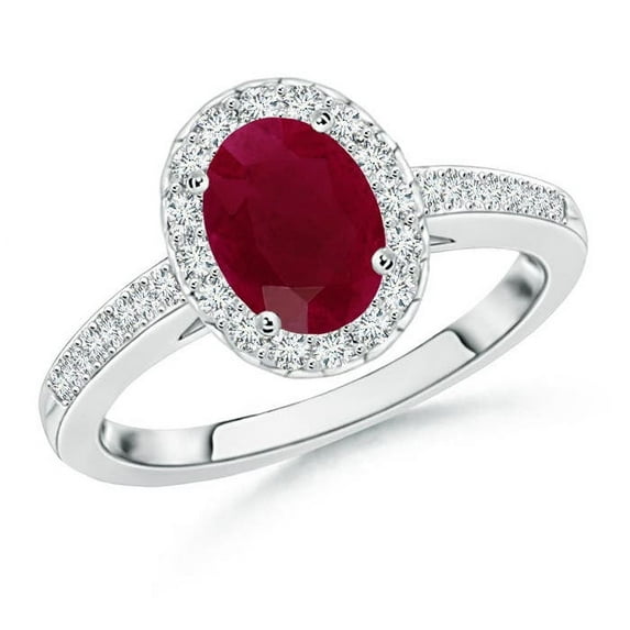 ANGARA Natural Classic Oval 1.25 ct Ruby Halo Engagement Ring with Diamond Accents in 14K White Gold for Women (Size-8x6mm) | July Birthstone, Anniversary, Jewelry Gift for Women | Natural Ruby Ring