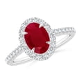thumbnail image 1 of ANGARA Natural Oval 1.25 ct Ruby Halo Engagement Ring in 14K White Gold for Women (Size-8x6mm) | July Birthstone, Birthday, Anniversary, Jewelry Gift for Women | Natural Ruby Ring, 1 of 8