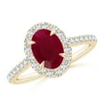 thumbnail image 1 of ANGARA Natural Oval 1.25 ct Ruby Halo Engagement Ring in 14K Yellow Gold for Women (Size-8x6mm) | July Birthstone, Birthday, Anniversary, Jewelry Gift for Women | Natural Ruby Ring, 1 of 8