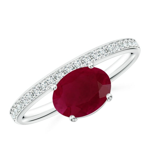 ANGARA Natural Oval 1.25 ct Ruby Off-Centered Solitaire Ring With Diamonds in 925 Sterling Silver for Women (Size-8x6mm) | July Birthstone, Anniversary, Jewelry Gift for Women | Natural Ruby Ring