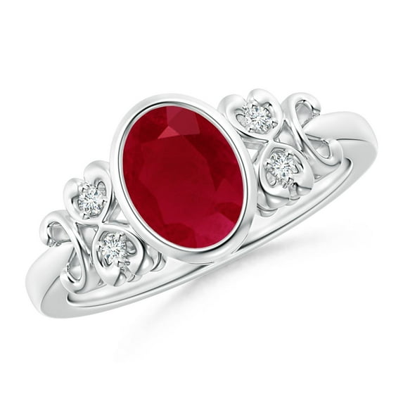 ANGARA Natural Vintage Style Bezel-Set 1.25 ct Ruby Engagement Ring with Diamonds in 14K White Gold for Women (Size-8x6mm) | July Birthstone, Anniversary, Jewelry Gift for Women | Natural Ruby Ring