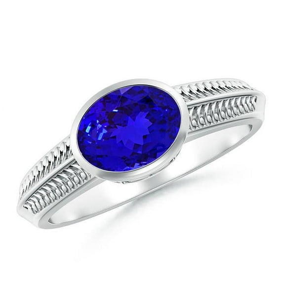 ANGARA Natural Vintage Inspired 1.25 ct Tanzanite Ring with Grooves in 14K White Gold for Women (Size-8x6mm) | December Birthstone, Anniversary, Jewelry Gift for Women | Natural Tanzanite Ring