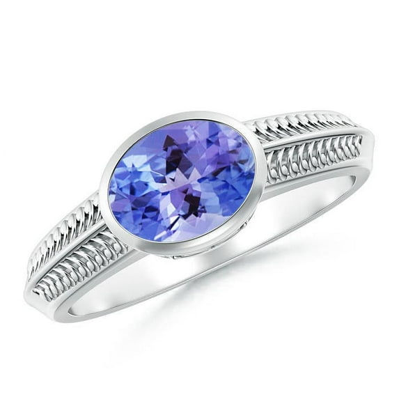 ANGARA Natural Vintage Inspired 1.25 ct Tanzanite Ring with Grooves in 14K White Gold for Women (Size-8x6mm) | December Birthstone, Anniversary, Jewelry Gift for Women | Natural Tanzanite Ring