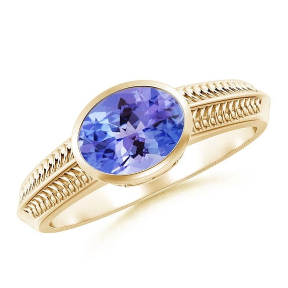 ANGARA Natural Vintage Inspired 1.25 ct Tanzanite Ring with Grooves in 14K Yellow Gold for Women (Size-8x6mm) | December Birthstone, Anniversary, Jewelry Gift for Women | Natural Tanzanite Ring