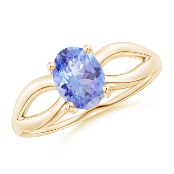 ANGARA Natural Prong-Set Solitaire 1.25 ct Tanzanite Split Shank Ring in 14K Yellow Gold for Women (Size-8x6mm) | December Birthstone, Anniversary, Jewelry Gift for Women | Natural Tanzanite Ring