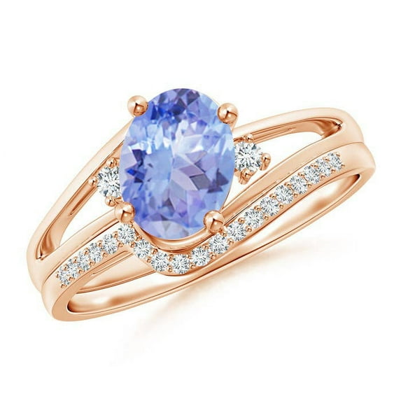 ANGARA Natural Oval 1.25 ct Tanzanite and Diamond Bridal Set in 14K Rose Gold for Women (Size-8x6mm) | December Birthstone, Birthday, Anniversary, Jewelry Gift for Women | Natural Tanzanite Ring