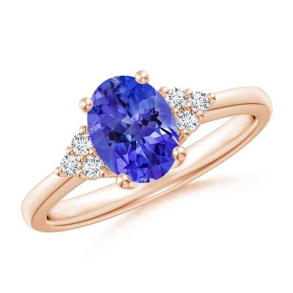 ANGARA Natural Solitaire Oval 1.25 ct Tanzanite and Diamond Promise Ring in 14K Rose Gold for Women (Size-8x6mm) | December Birthstone, Anniversary, Jewelry Gift for Women | Natural Tanzanite Ring