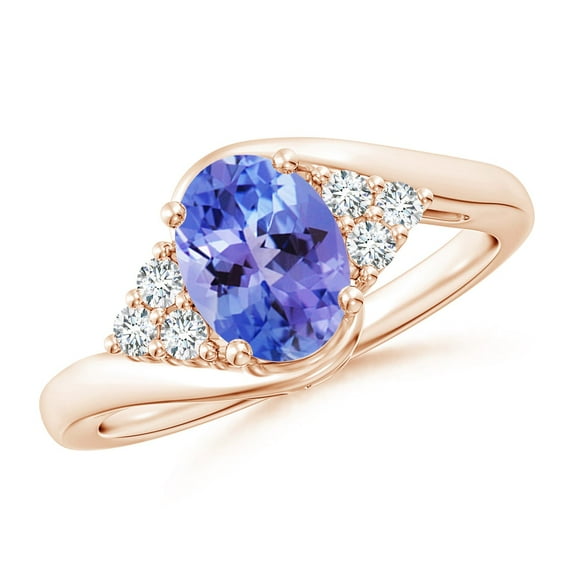 ANGARA Natural Oval 1.25 ct Tanzanite Bypass Ring with Trio Diamond Accents in 14K Rose Gold for Women (Size-8x6mm) | December Birthstone, Anniversary, Jewelry Gift for Women | Natural Tanzanite Ring