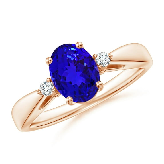 ANGARA Natural Tapered Shank 1.25 ct Tanzanite Ring with Diamond Accents in 14K Rose Gold for Women (Size-8x6mm) | December Birthstone, Anniversary, Jewelry Gift for Women | Natural Tanzanite Ring