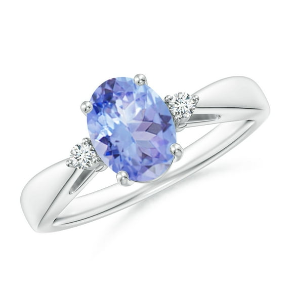 ANGARA Natural Tapered Shank 1.25 ct Tanzanite Ring with Diamond Accents in 14K White Gold for Women (Size-8x6mm) | December Birthstone, Anniversary, Jewelry Gift for Women | Natural Tanzanite Ring
