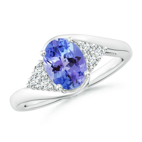 ANGARA Natural 1.25 ct Tanzanite Bypass Ring with Trio Diamond Accents in 14K White Gold for Women (Size-8x6mm) | December Birthstone, Anniversary, Jewelry Gift for Women | Natural Tanzanite Ring