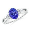 thumbnail image 1 of ANGARA Natural Oval 1.25 ct Tanzanite Split Shank Ring with Trio Diamonds in 14K White Gold for Women (Size-8x6mm) | December Birthstone, Anniversary, Jewelry Gift for Women | Natural Tanzanite Ring, 1 of 9