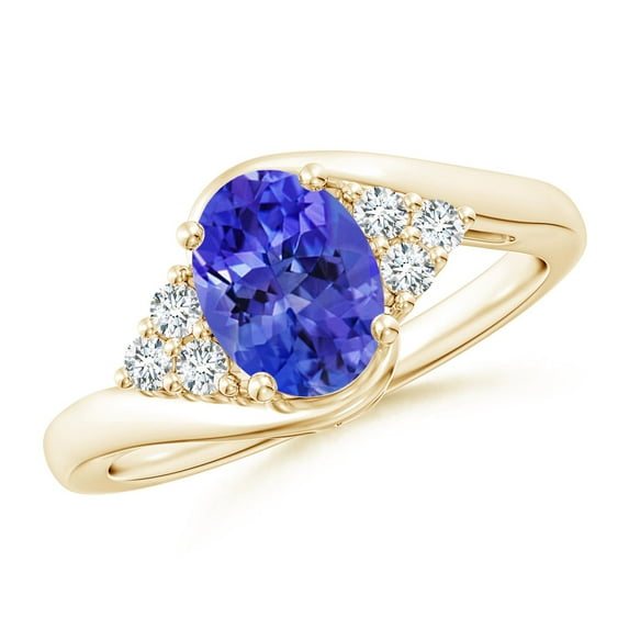 ANGARA Natural 1.25 ct Tanzanite Bypass Ring with Trio Diamond Accents in 14K Yellow Gold for Women (Size-8x6mm) | December Birthstone, Anniversary, Jewelry Gift for Women | Natural Tanzanite Ring