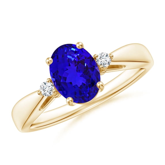 ANGARA Natural Tapered Shank 1.25 ct Tanzanite Ring with Diamond Accents in 14K Yellow Gold for Women (Size-8x6mm) | December Birthstone, Anniversary, Jewelry Gift for Women | Natural Tanzanite Ring