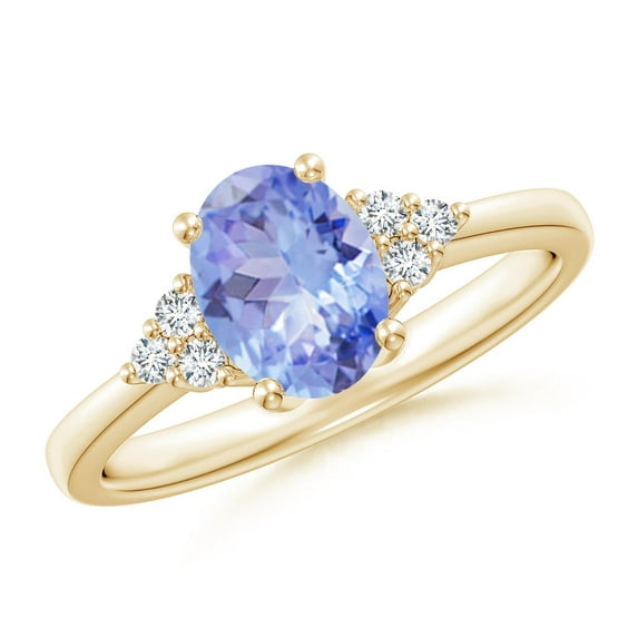 ANGARA Natural Solitaire Oval 1.25 ct Tanzanite and Diamond Promise Ring in 14K Yellow Gold for Women (Size-8x6mm) | December Birthstone, Anniversary, Jewelry Gift for Women | Natural Tanzanite Ring