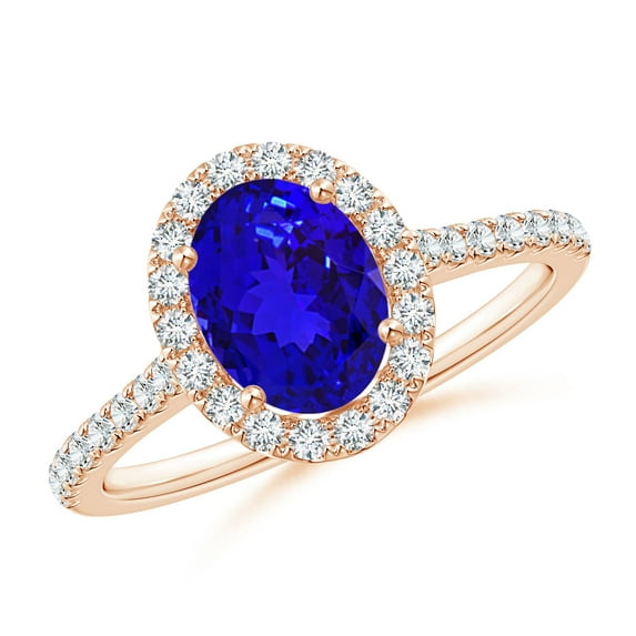 ANGARA Natural Oval 1.25 ct Tanzanite Halo Ring with Diamond Accents in 14K Rose Gold for Women (Size-8x6mm) | December Birthstone, Anniversary, Jewelry Gift for Women | Natural Tanzanite Ring