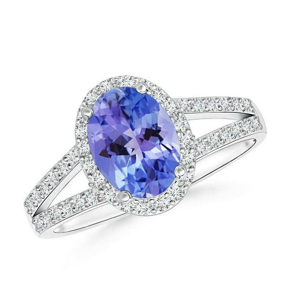 ANGARA Natural Oval 1.25 ct Tanzanite Split Shank Halo Ring in 14K White Gold for Women (Size-8x6mm) | December Birthstone, Birthday, Anniversary, Jewelry Gift for Women | Natural Tanzanite Ring