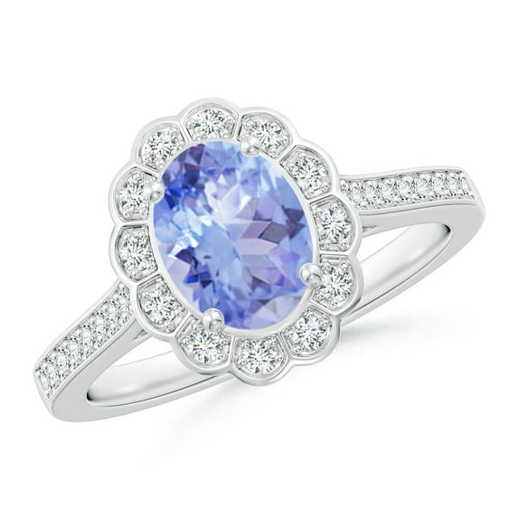 ANGARA Natural 1.25 ct Tanzanite & Diamond Scalloped Halo Ring in 14K White Gold for Women (Size-8x6mm) | December Birthstone, Anniversary, Jewelry Gift for Women | Natural Tanzanite Ring