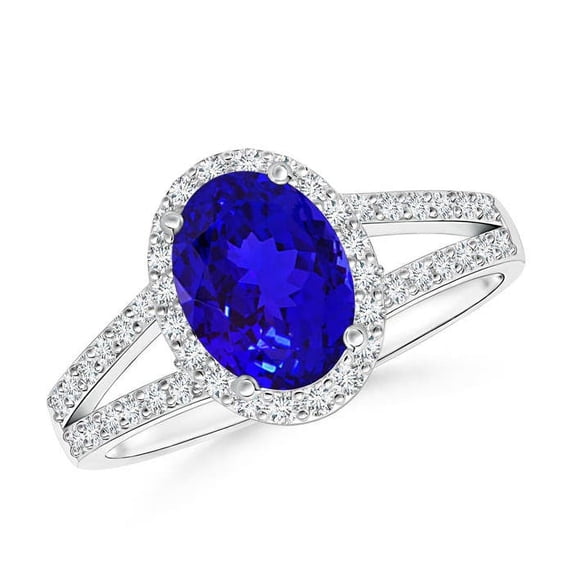 ANGARA Natural Oval 1.25 ct Tanzanite Split Shank Halo Ring in 14K White Gold for Women (Size-8x6mm) | December Birthstone, Birthday, Anniversary, Jewelry Gift for Women | Natural Tanzanite Ring