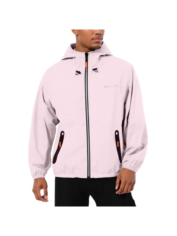 Men's Long Sleeve Sun Protection Jacket, UPF 50+ Waterproof Hooded Top with Ventilated Back, Fishing Hiking UV Defense Layer,Pink M