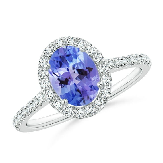 ANGARA Natural Oval 1.25 ct Tanzanite Halo Ring with Diamond Accents in 14K White Gold for Women (Size-8x6mm) | December Birthstone, Anniversary, Jewelry Gift for Women | Natural Tanzanite Ring