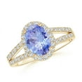 thumbnail image 1 of ANGARA Natural Oval 1.25 ct Tanzanite Split Shank Halo Ring in 14K Yellow Gold for Women (Size-8x6mm) | December Birthstone, Birthday, Anniversary, Jewelry Gift for Women | Natural Tanzanite Ring, 1 of 4