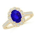 thumbnail image 1 of Angara Natural 1.25 Ct. Tanzanite with Diamond Halo Ring in 14K Yellow Gold for Women (Ring Size: 12), 1 of 10