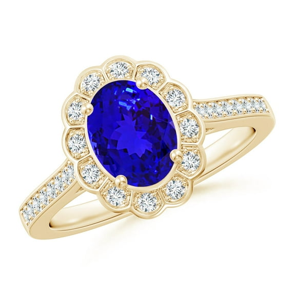 ANGARA Natural 1.25 ct Tanzanite & Diamond Scalloped Halo Ring in 14K Yellow Gold for Women (Size-8x6mm) | December Birthstone, Anniversary, Jewelry Gift for Women | Natural Tanzanite Ring