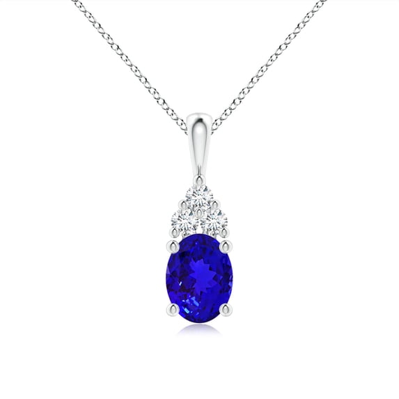 ANGARA Natural 1.25 ct Tanzanite Solitaire Pendant with Trio Diamond in 14K White Gold for Women (Size-8x6mm) | December Birthstone, Anniversary, Jewelry Gift for Women | Natural Tanzanite Necklace