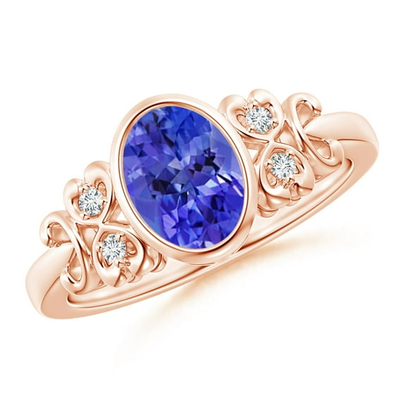 ANGARA Natural Vintage Style Bezel-Set 1.25 ct Tanzanite Ring with Diamonds in 14K Rose Gold for Women (Size-8x6mm) | December Birthstone, Anniversary, Jewelry Gift for Women | Natural Tanzanite Ring