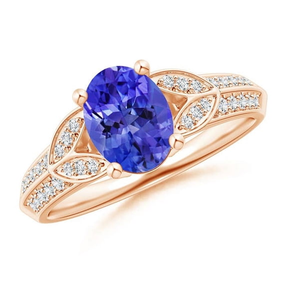 ANGARA Natural Oval 1.25 ct Tanzanite Solitaire Ring with Pave Diamonds in 14K Rose Gold for Women (Size-8x6mm) | December Birthstone, Anniversary, Jewelry Gift for Women | Natural Tanzanite Ring