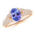 thumbnail image 1 of ANGARA Natural Oval 1.25 ct Tanzanite Solitaire Ring with Pave Diamonds in 14K Rose Gold for Women (Size-8x6mm) | December Birthstone, Anniversary, Jewelry Gift for Women | Natural Tanzanite Ring, 1 of 7