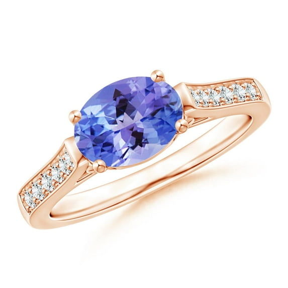 ANGARA Natural Oval 1.25 ct Tanzanite Solitaire Ring with Diamonds in 14K Rose Gold for Women (Size-8x6mm) | December Birthstone, Anniversary, Jewelry Gift for Women | Natural Tanzanite Ring