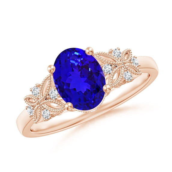 ANGARA Natural Vintage Style Oval 1.25 ct Tanzanite Ring with Diamonds in 14K Rose Gold for Women (Size-8x6mm) | December Birthstone, Anniversary, Jewelry Gift for Women | Natural Tanzanite Ring