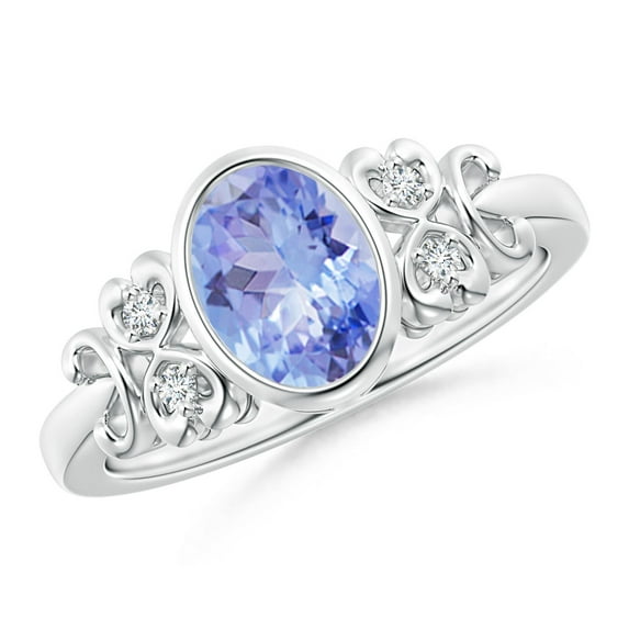 ANGARA Natural Bezel-Set 1.25 ct Tanzanite Ring with Diamonds in 14K White Gold for Women (Size-8x6mm) | December Birthstone, Anniversary, Jewelry Gift for Women | Natural Tanzanite Ring