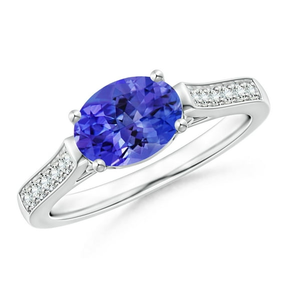 ANGARA Natural Oval 1.25 ct Tanzanite Solitaire Ring with Diamonds in 14K White Gold for Women (Size-8x6mm) | December Birthstone, Anniversary, Jewelry Gift for Women | Natural Tanzanite Ring