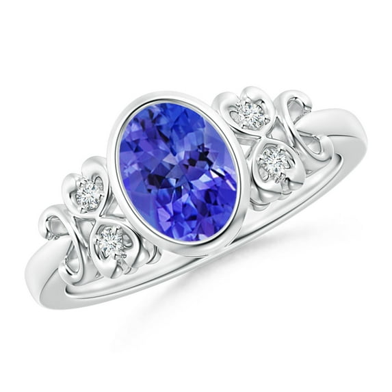ANGARA Natural Bezel-Set 1.25 ct Tanzanite Ring with Diamonds in 14K White Gold for Women (Size-8x6mm) | December Birthstone, Anniversary, Jewelry Gift for Women | Natural Tanzanite Ring