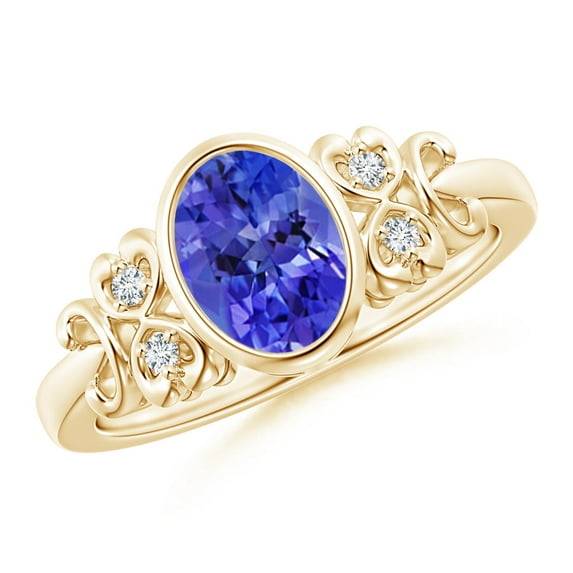 ANGARA Natural Bezel-Set 1.25 ct Tanzanite Ring with Diamonds in 14K Yellow Gold for Women (Size-8x6mm) | December Birthstone, Anniversary, Jewelry Gift for Women | Natural Tanzanite Ring