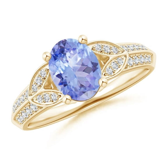 Angara Natural 1.25 Ct. Tanzanite with Diamond Vintage Inspired Ring in 14K Yellow Gold for Women (Ring Size: 3)